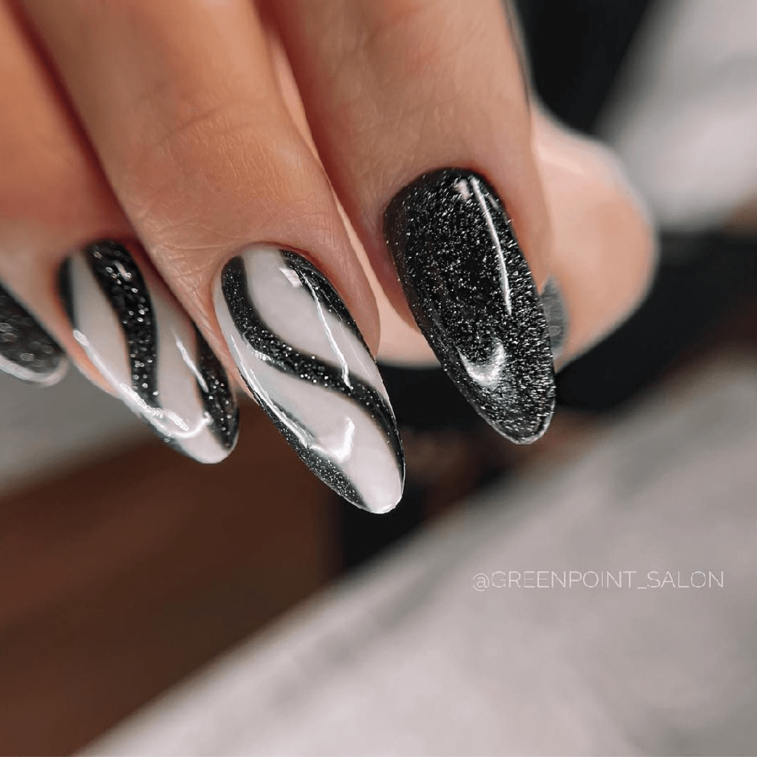 Black nails with glitter