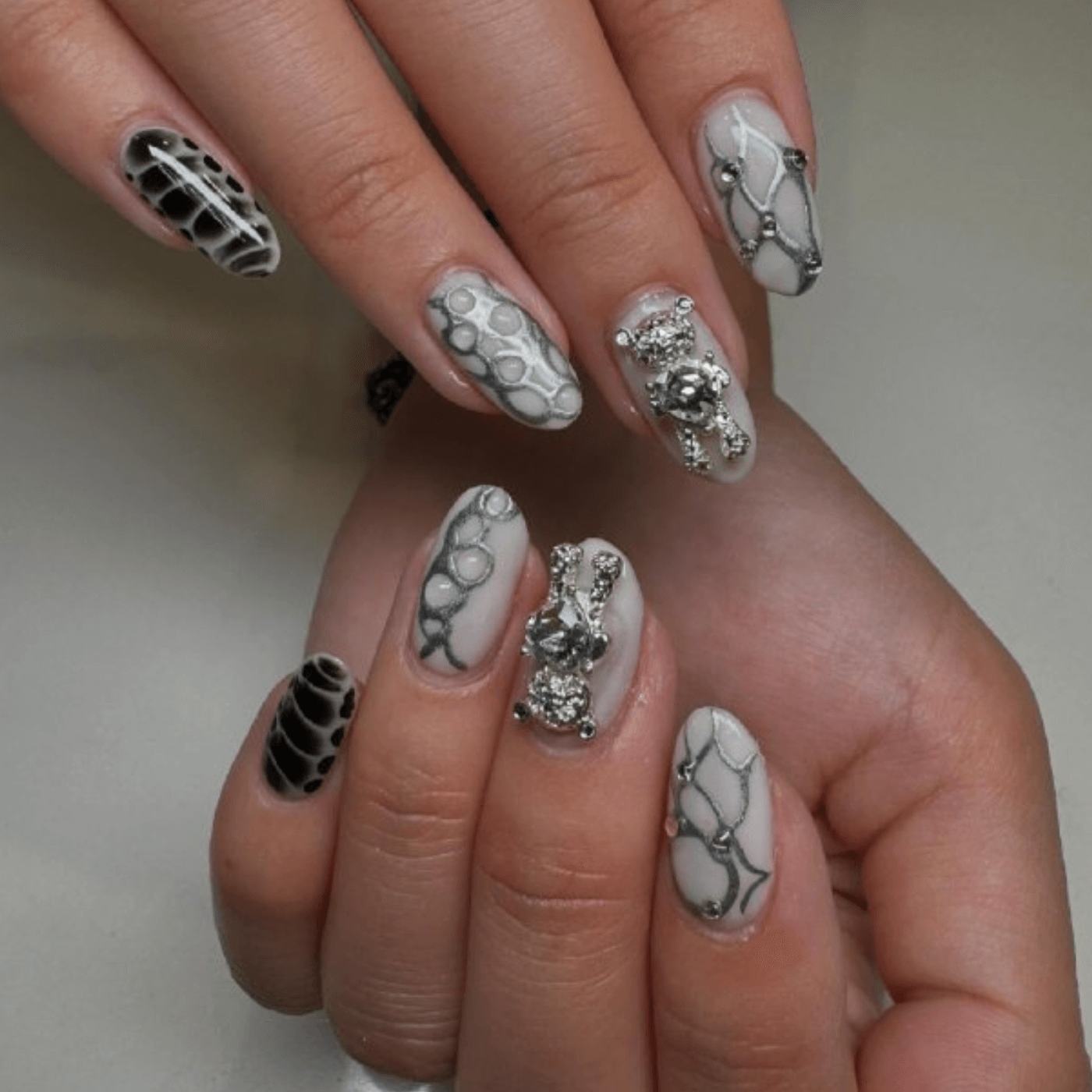 White Nails With Silver Accents