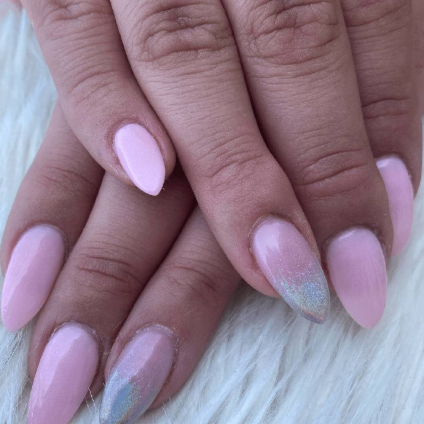 Short Almond Gel-X Nails with Glitter Tips