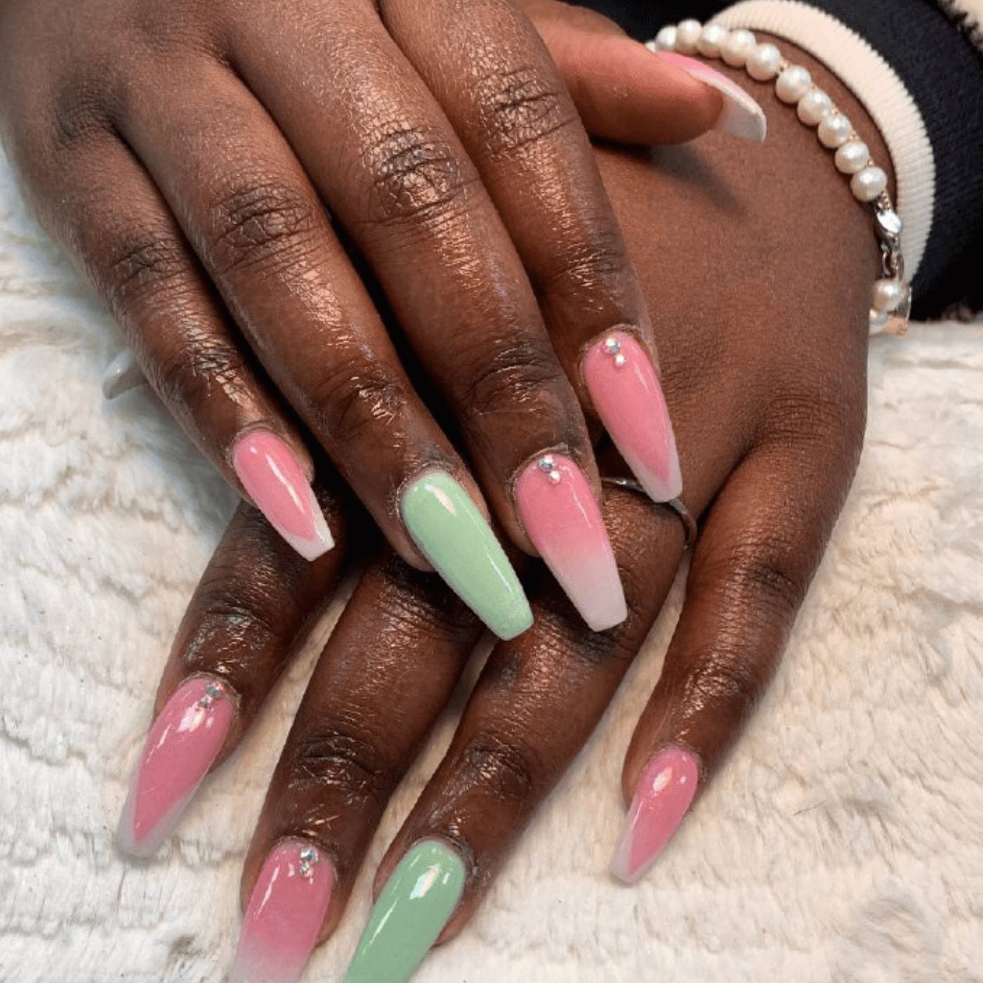 Pink and Green Nails