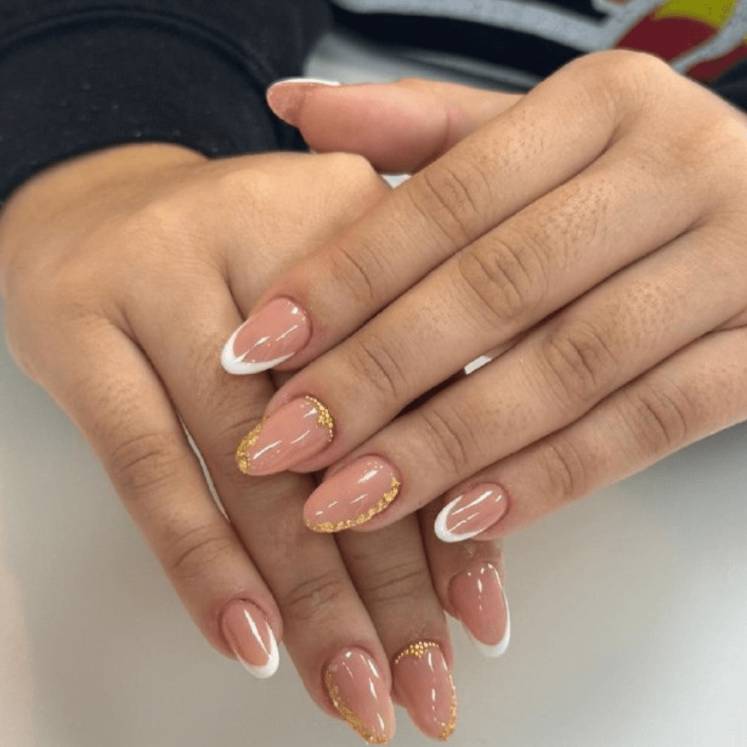 French Almond Nails with Gold Foil