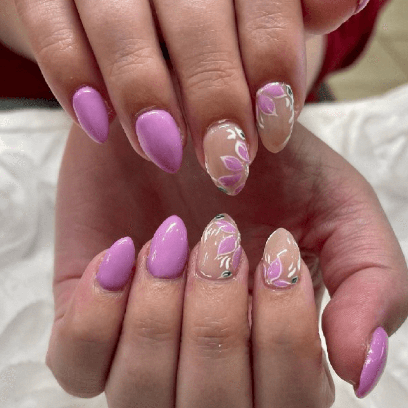 Light Purple Nails with Floral Designs