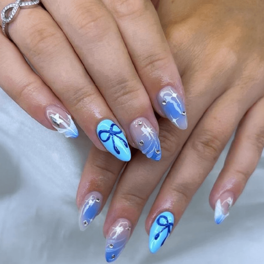 Blue and White Nails