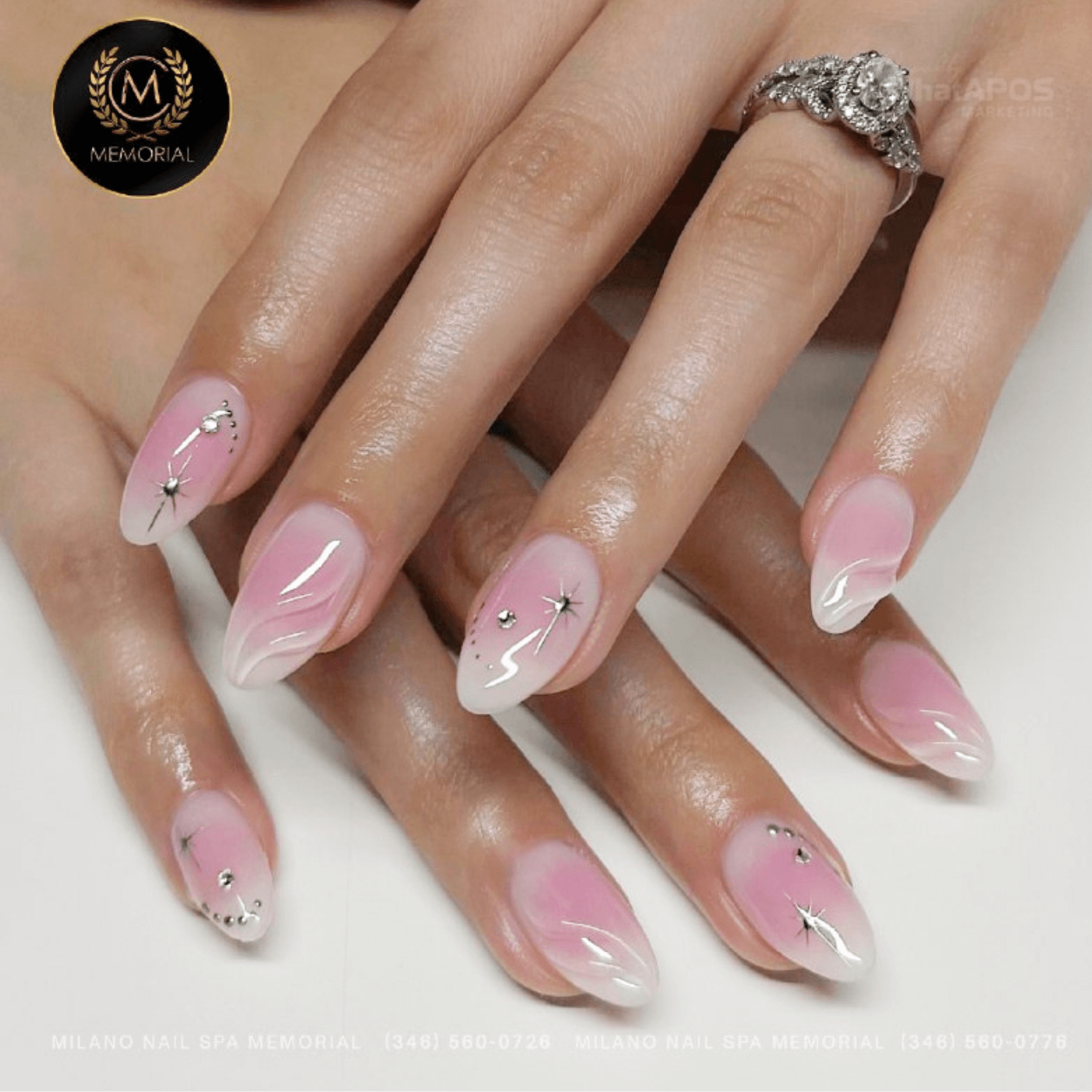 Short Almond Shaped Nails with Glitter Ombre