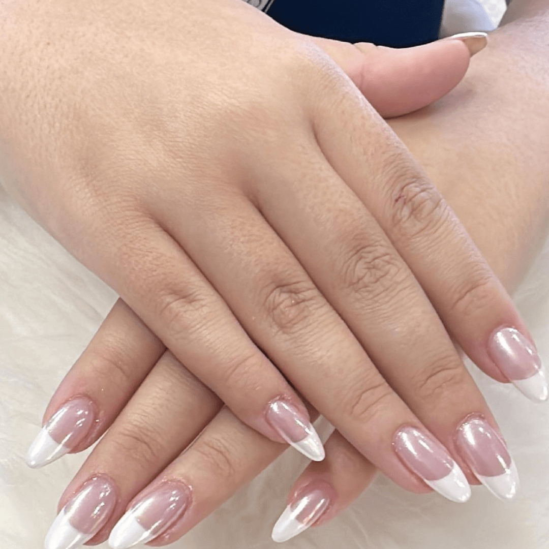 French Almond Nails with Pearl Accents