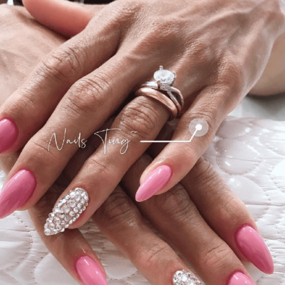 Almond Nude Nails with Rhinestones