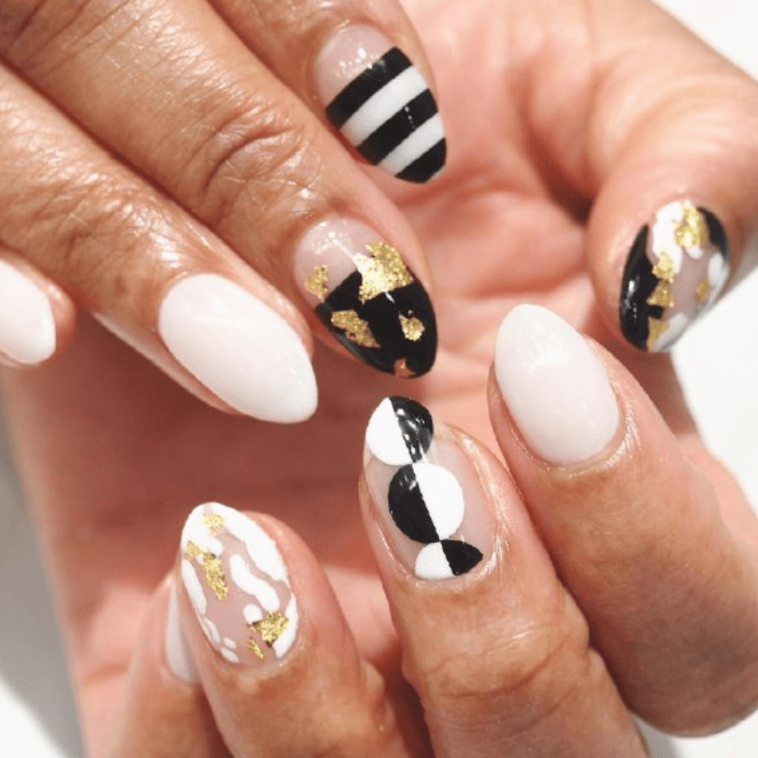 Black And White Gold Nails