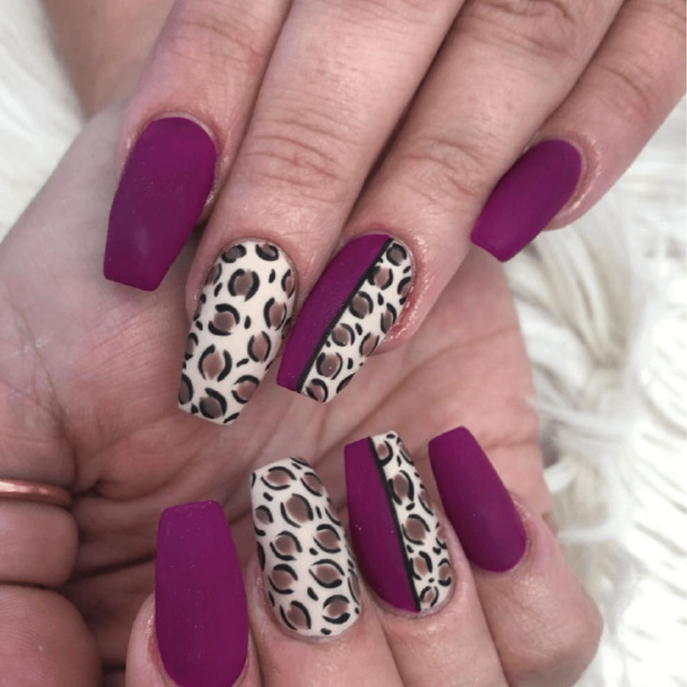 Purple Nails with Leopard Print