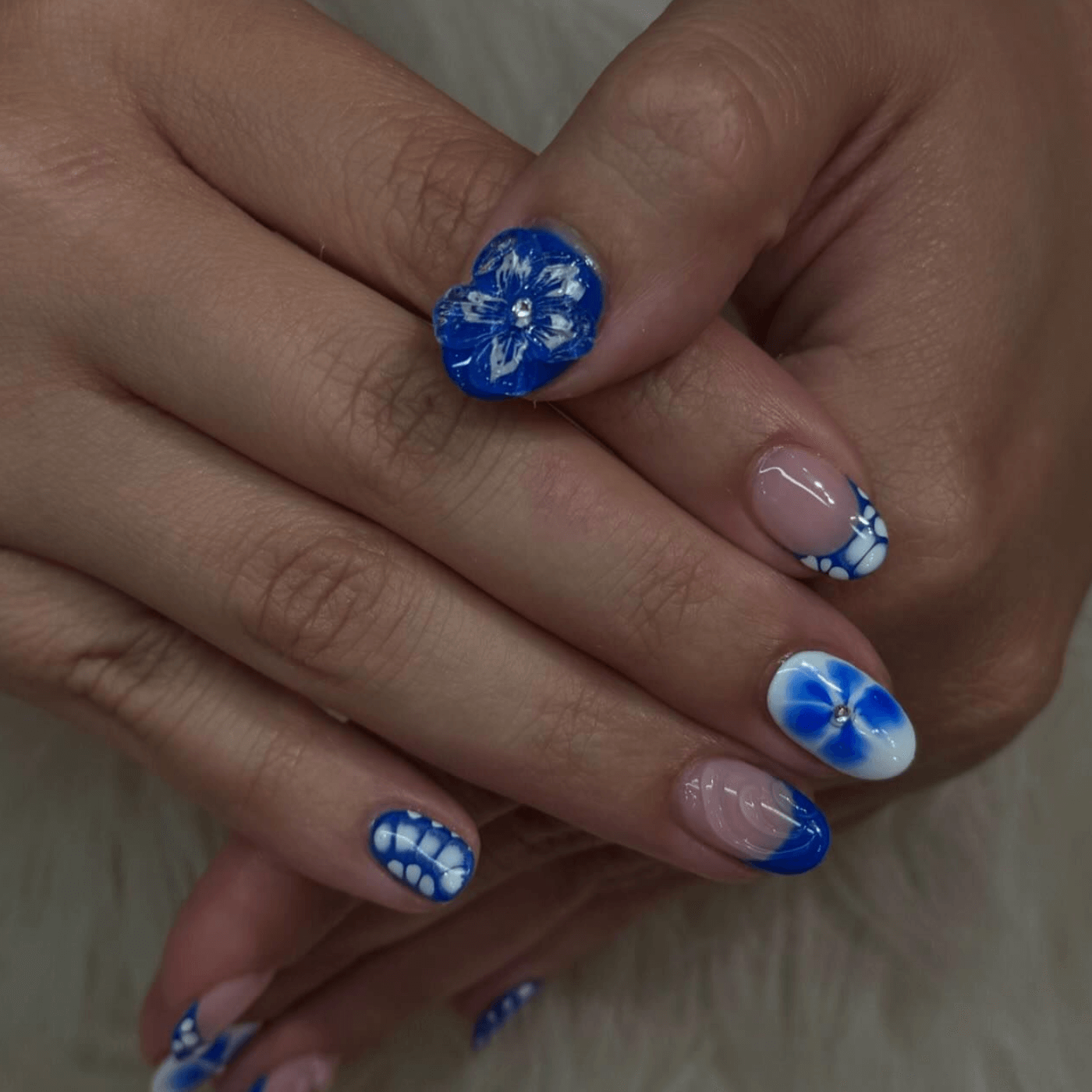 Cute Short Nails with Floral Accents