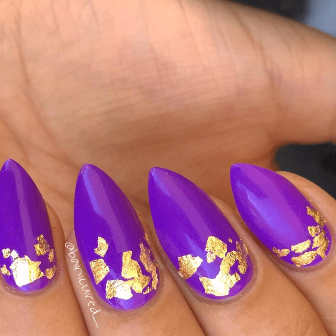 Purple Nails with Gold Foil Accents