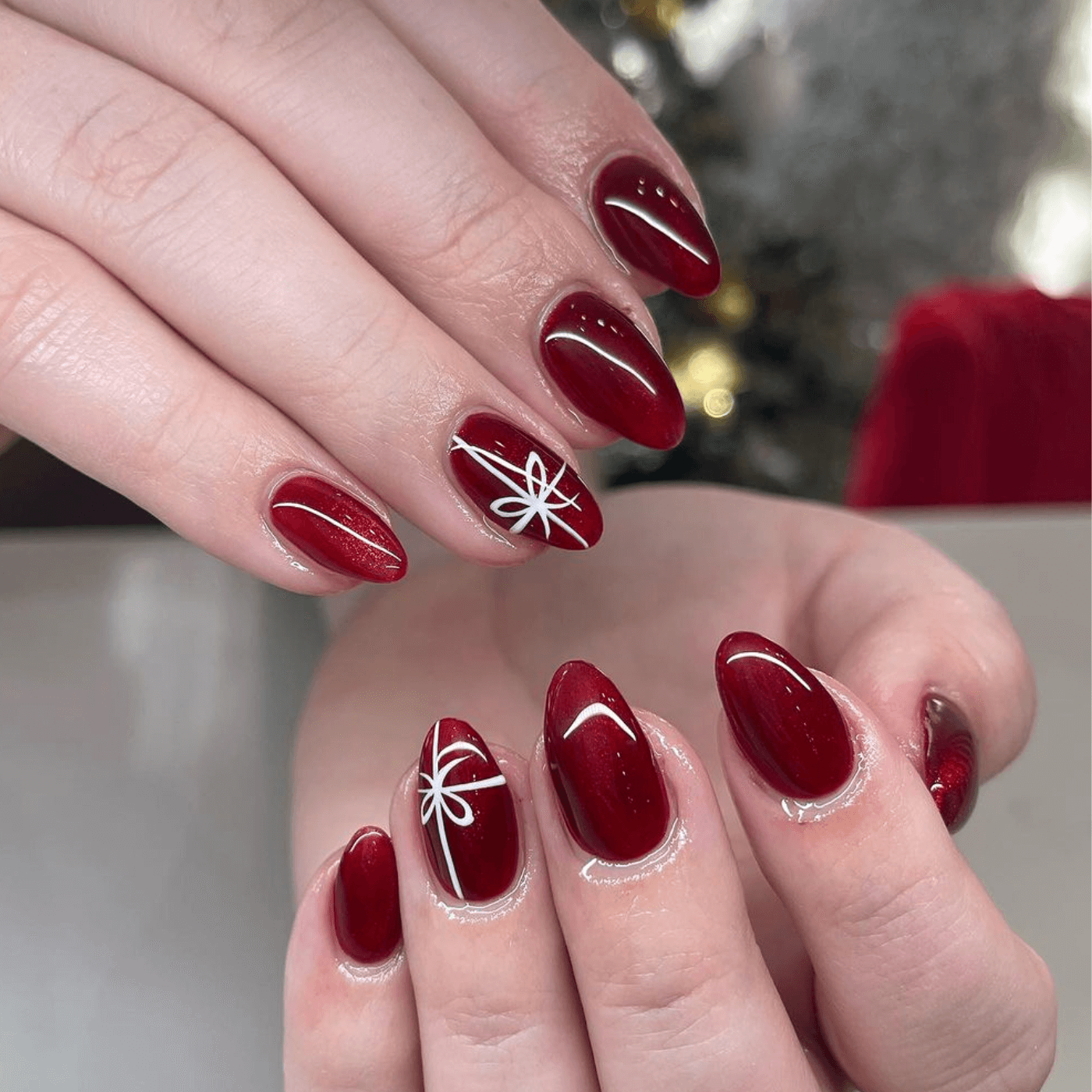 Glossy Topcoat on Red Winter Nails