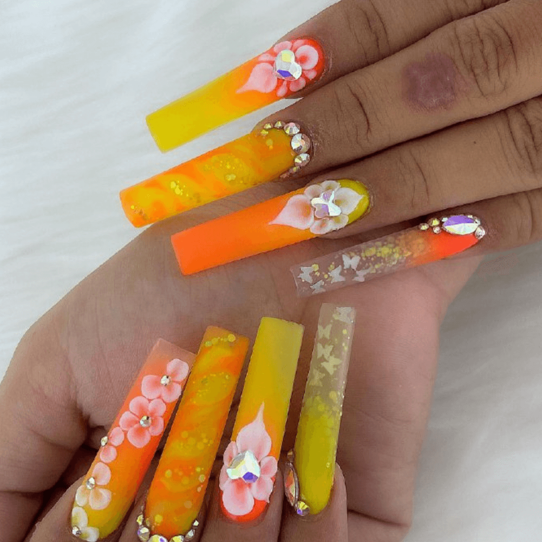 Neon Orange and Yellow Nails