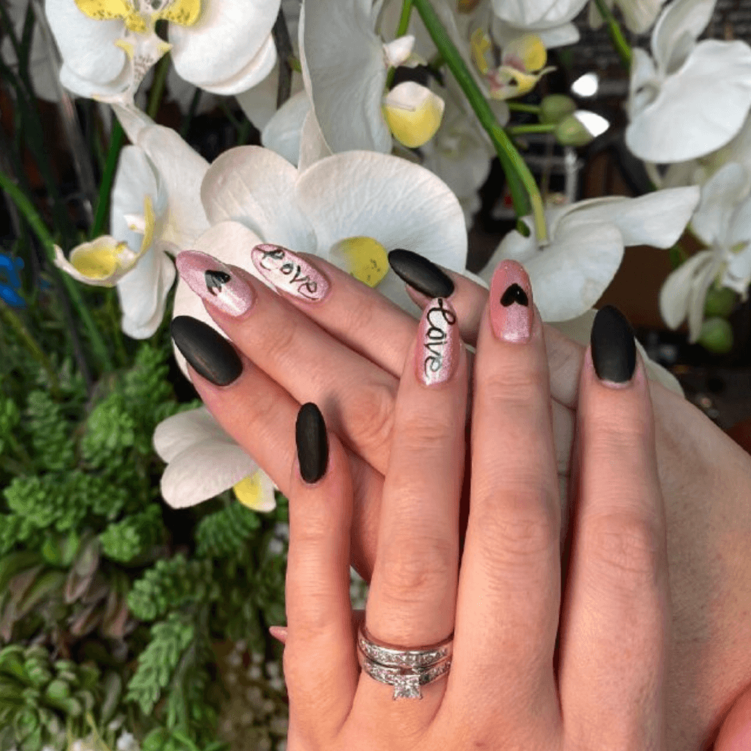 Black Almond Nails with Matte Finish