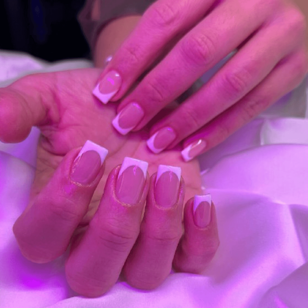 Classy short square french tip nails