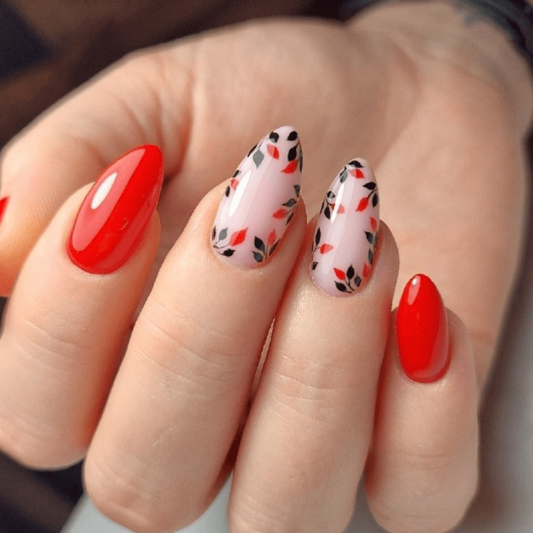 Fall Almond Nails with Leaf Patterns